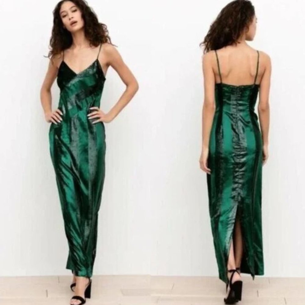 BHLDN Yumi Kim Amelia Dress Size Small Green Velvet Twinkle Slip Dress